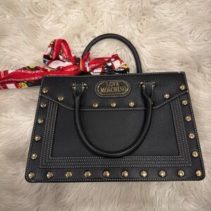 Love Moschino Black and Gold Studded Satchel